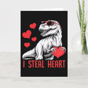 I Steal Heart T-rex Dinosaur Valentine Kids Boys  Card