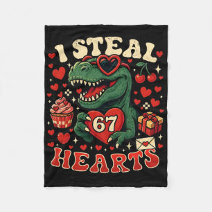 I Steal Hearts 67 Funny Valentine T-rex Dinosaur M Fleece Blanket