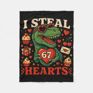 I Steal Hearts 67 Funny Valentine T-rex Dinosaur M Fleece Blanket