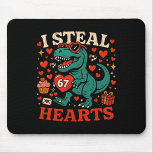 I Steal Hearts 67 Funny Valentine T-rex Dinosaur M Mouse Pad