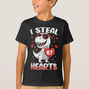 I Steal Hearts 67 Meme Funny Dinosaur Valentines D T-Shirt