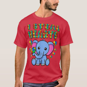 I Steal Hearts Autism Awareness Elephant Puzzle Pi T-Shirt