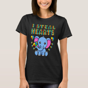 I Steal Hearts Autism Awareness Elephant Puzzle Pi T-Shirt