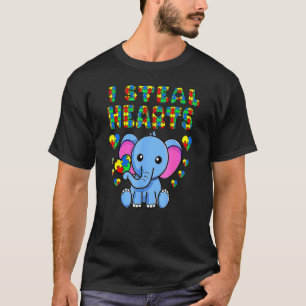 I Steal Hearts Autism Awareness Elephant Puzzle Pi T-Shirt