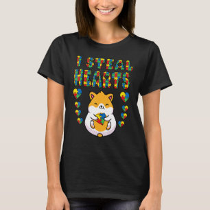I Steal Hearts Autism Awareness Hamster Puzzle Pie T-Shirt