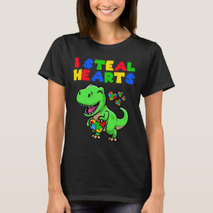 I Steal Hearts Autism Awareness Puzzle Rex Dinosau T-Shirt