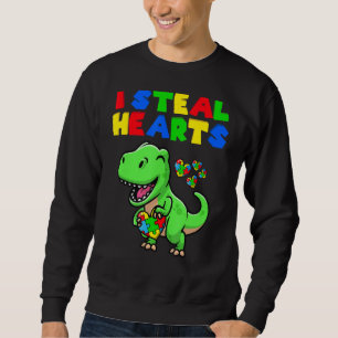 I Steal Hearts Autism Awareness Puzzle T Rex Dinos Sweatshirt