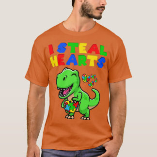 I Steal Hearts Autism Awareness Puzzle T Rex Dinos T-Shirt