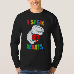 I Steal Hearts Autism Awareness Rex Valentines Day T-Shirt