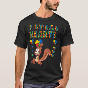 I Steal Hearts Autism Awareness Squirrel Puzzle Pi T-Shirt