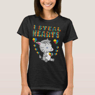 I Steal Hearts Autism Awareness Zebra Puzzle Piece T-Shirt