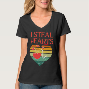 I Steal Hearts Cute Dino Valentines Day T-Shirt