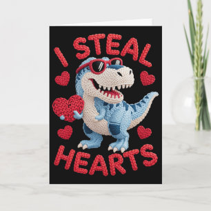 I Steal Hearts Cute Dinosaur Outfit For Kids Valen Card