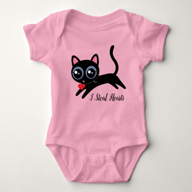 I Steal Hearts Cute Kitty Cat Gift Baby Bodysuit (Front)