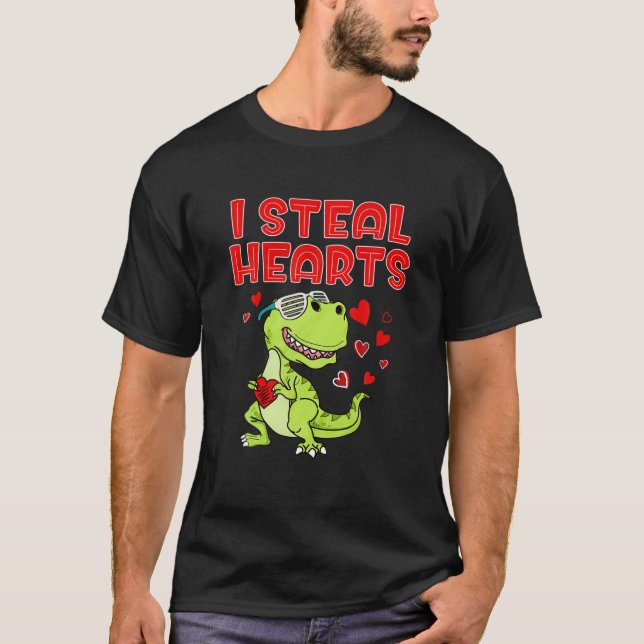 I Steal Hearts Cute T Rex Dino Valentine's Day Boy T-Shirt (Front)