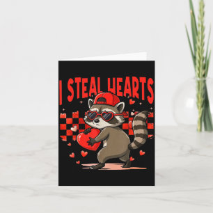 I Steal Hearts Design Raccoon Valentine Day Retro  Card