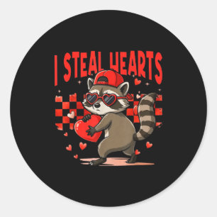 I Steal Hearts Design Raccoon Valentine Day Retro  Classic Round Sticker