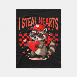 I Steal Hearts Design Raccoon Valentine Day Retro  Fleece Blanket