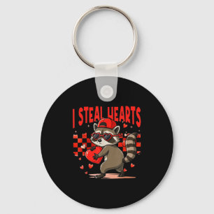 I Steal Hearts Design Raccoon Valentine Day Retro Key Ring