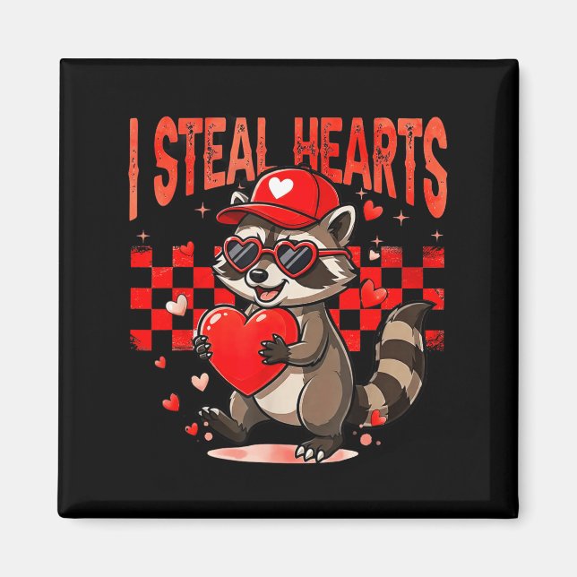 I Steal Hearts Design Raccoon Valentine Day Retro  Magnet (Front)
