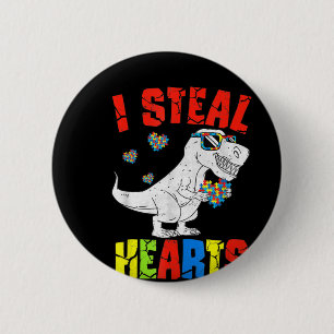 I Steal Hearts Dinosaur Autism Awareness Toddler B 6 Cm Round Badge
