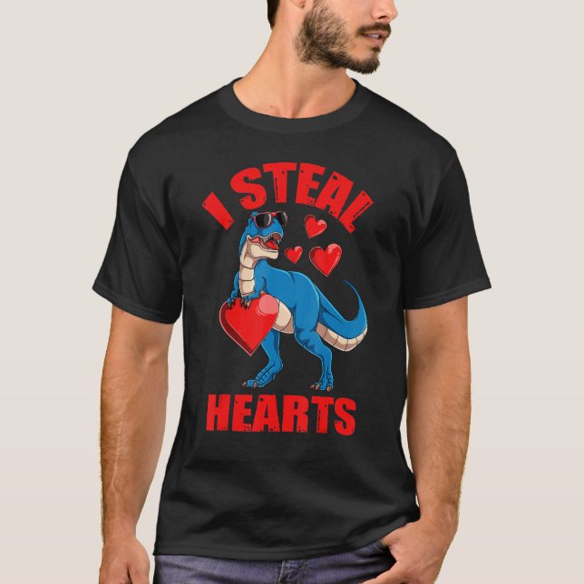 I Steal Hearts Dinosaur Toddler Kids Baby Boy Vale T-Shirt (Front)