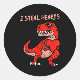 I Steal Hearts Dinosaur Trex Dino Love Valentines  Classic Round Sticker