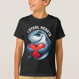 I Steal Hearts Funny Shark Valentine Heart Mischie T-Shirt