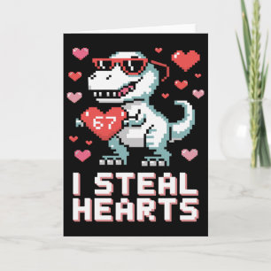 I Steal Hearts Funny T Rex Dinosaur Valentine  Card