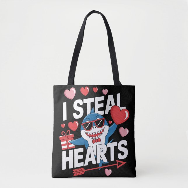 I Steal Hearts - Funny Valentine's Day Shark Tote Bag (Front)