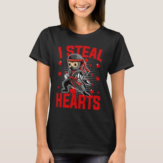 I Steal Hearts Ninja Boys Valentines Day Love Todd T-Shirt (Front)