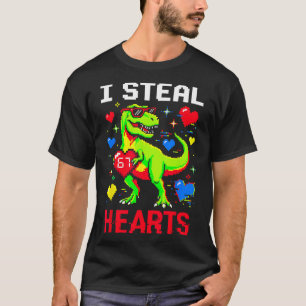 I Steal Hearts Pixel Dinosaur Gamer Valentine  T-Shirt