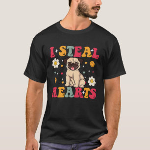 I Steal Hearts Pug Dog Valentines Day Retro Groovy T-Shirt