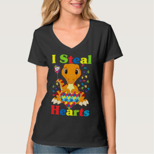 I Steal Hearts Puzzle Autism Awareness Cute Rex Di T-Shirt