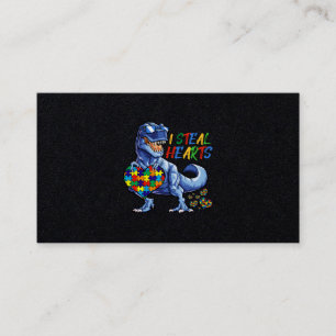 I Steal Hearts Puzzle Autism Awareness Dinosaurs Business Card