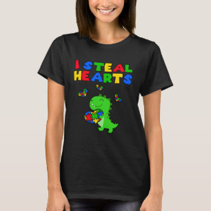 I Steal Hearts Puzzle Autism Awareness Month Rex D T-Shirt