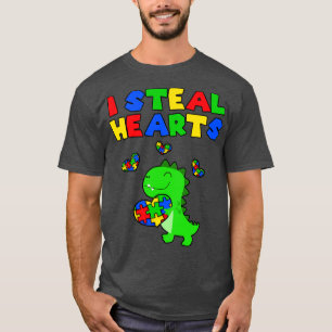 I Steal Hearts Puzzle Autism Awareness Month T Rex T-Shirt
