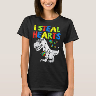 I Steal Hearts Puzzle Autism Awareness Rex Dinosau T-Shirt