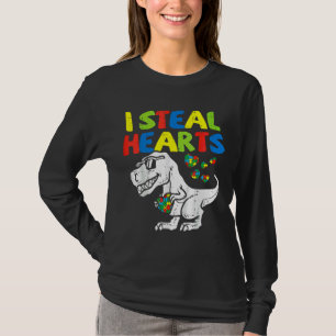 I Steal Hearts Puzzle Autism Awareness Rex Dinosau T-Shirt