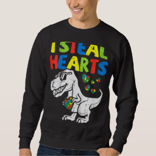 I Steal Hearts Puzzle Autism Awareness T Rex Dinos Sweatshirt