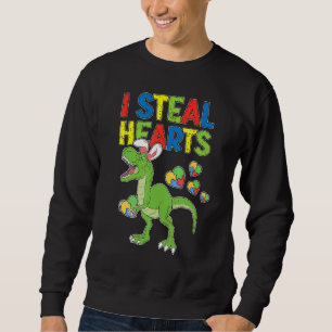 I Steal Hearts Puzzle Autism Awareness T Rex Dinos Sweatshirt