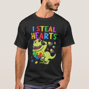 I Steal Hearts Puzzle Autism Awareness T Rex Dinos T-Shirt