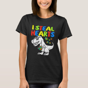I Steal Hearts Puzzle Autism Awareness T Rex Dinos T-Shirt