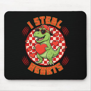 I Steal Hearts Retro Checkered Valentine Dinosaur Mouse Pad