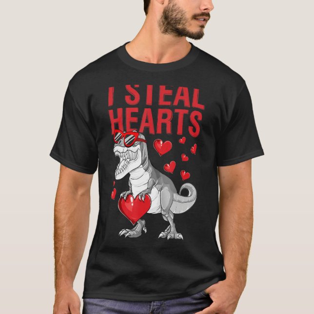 I Steal Hearts Rex Dino Cute Baby Boy Valentines D T-Shirt (Front)