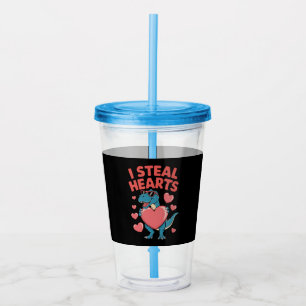 I Steal Hearts T Rex Dinosaur Valentine's Day Acrylic Tumbler