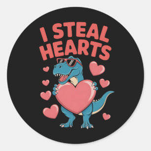 I Steal Hearts T Rex Dinosaur Valentine's Day Classic Round Sticker