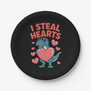 I Steal Hearts T Rex Dinosaur Valentine's Day Paper Plate