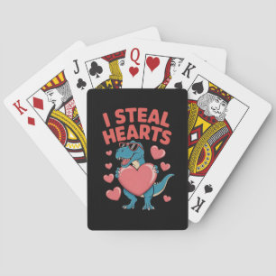 I Steal Hearts T Rex Dinosaur Valentine's Day Playing Cards