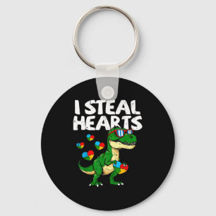 I Steal Hearts T-rex Puzzle Autism Awareness Dinos Key Ring